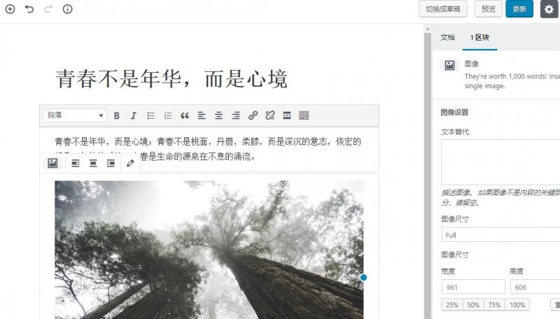 古腾堡编辑器默认界面