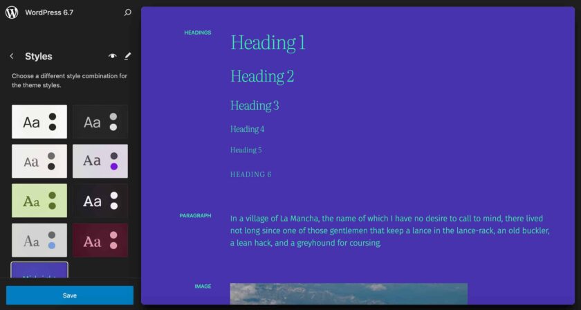 WordPress 6.7 中的样式面板