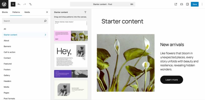 WordPress 6.8 中的块插入器概述