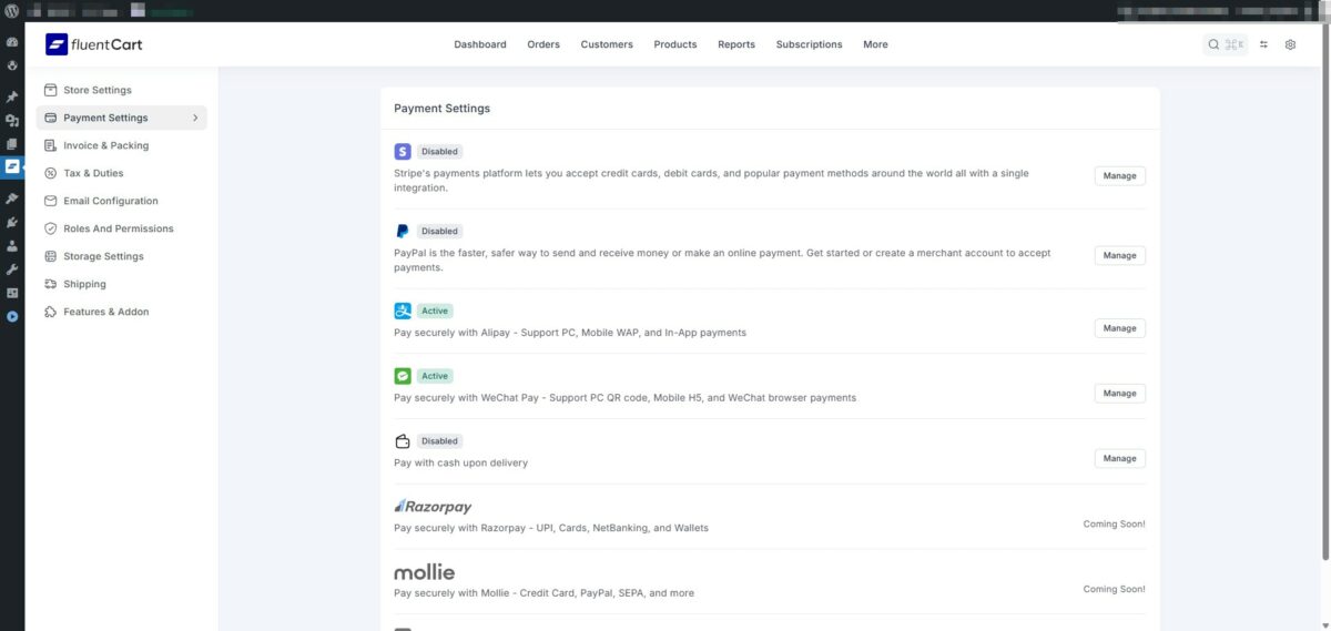 FluentCart 支付宝付款网关插件:WPKJ FluentCart Alipay Payment - Screenshot 1